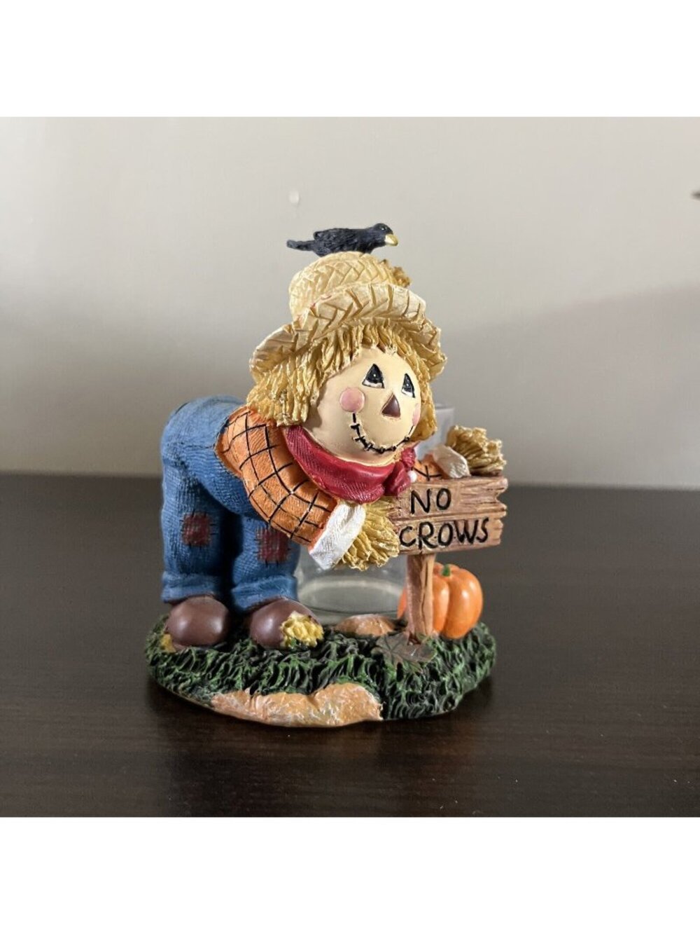 Yankee Candle Scarecrow Votive Candle Holder Fall Pumpkin No Crows Ceramic